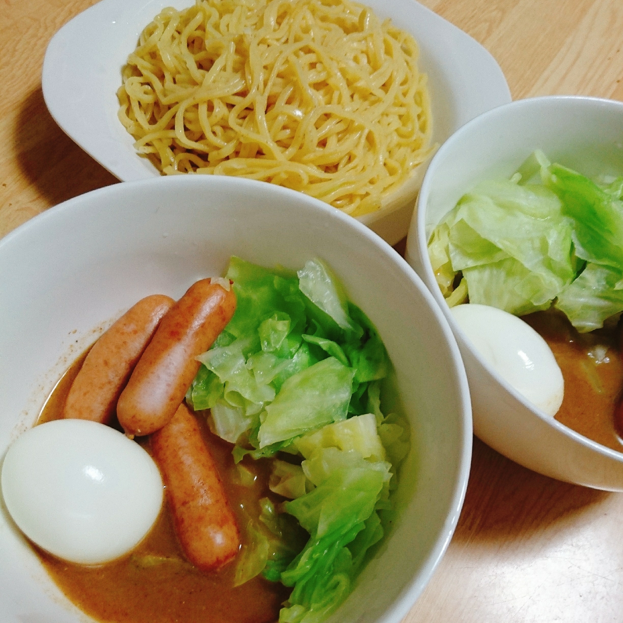 ゆで卵 キャベツ ウインナーの濃厚魚介つけ麺 レシピ 作り方 By やっすん 楽天レシピ