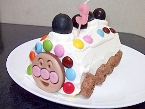 ロールケーキで簡単 アンパンマンの電車ケーキ レシピ 作り方 By ばれりーなまま 楽天レシピ