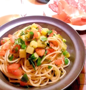 トマトとバジルとズッキーニの冷製パスタ レシピ 作り方 By メリッコ 楽天レシピ