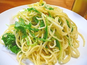 生からすみと水菜のスパゲッティ タラコスパ版も レシピ 作り方 By ヒツジの国 楽天レシピ